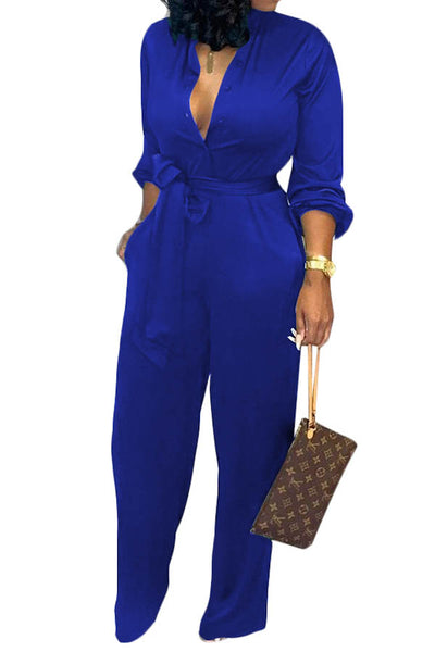 Jumpsuit Deep V NecK Long Sleeve