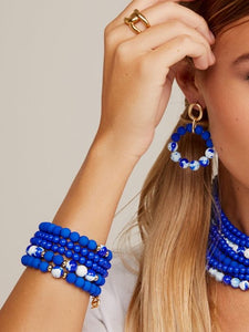 Blue Marbled Beaded Bracelet Set