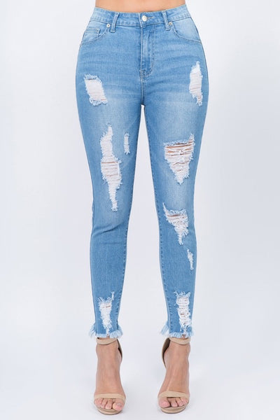 High Waist Distressed Skinny Jeans