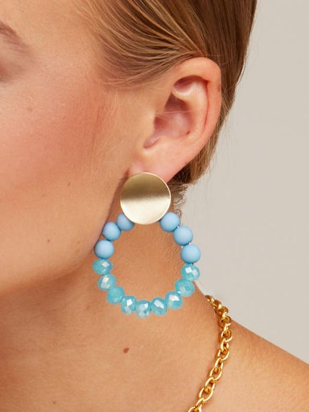 Matte And Crystal Beaded Drop Hoop Earring