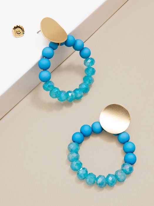 Matte And Crystal Beaded Drop Hoop Earring