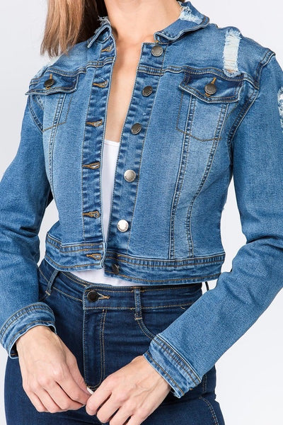 Distressed Back Cropped Denim Jacket